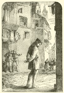 Bernard Palissy, the Huguenot potter, with bowed head in the streets by English School